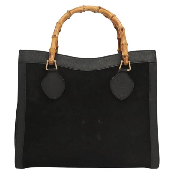 GUCCI Bamboo Hand Bag Suede Black Gold Auth - Picture 1 of 16